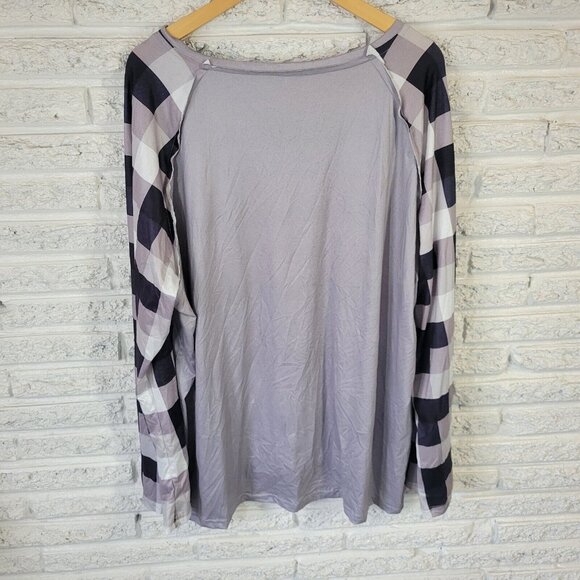 Womens Top 4XL Plus Tee Long Sleeve Heart Gray Poly Blend Reverse Stitch NOV102E - Picture 5 of 8